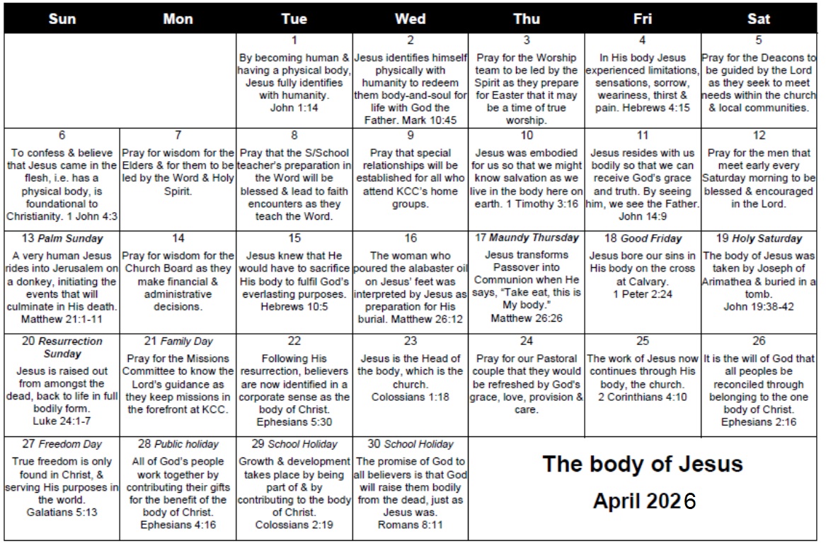 KCC - April Prayer Calendar